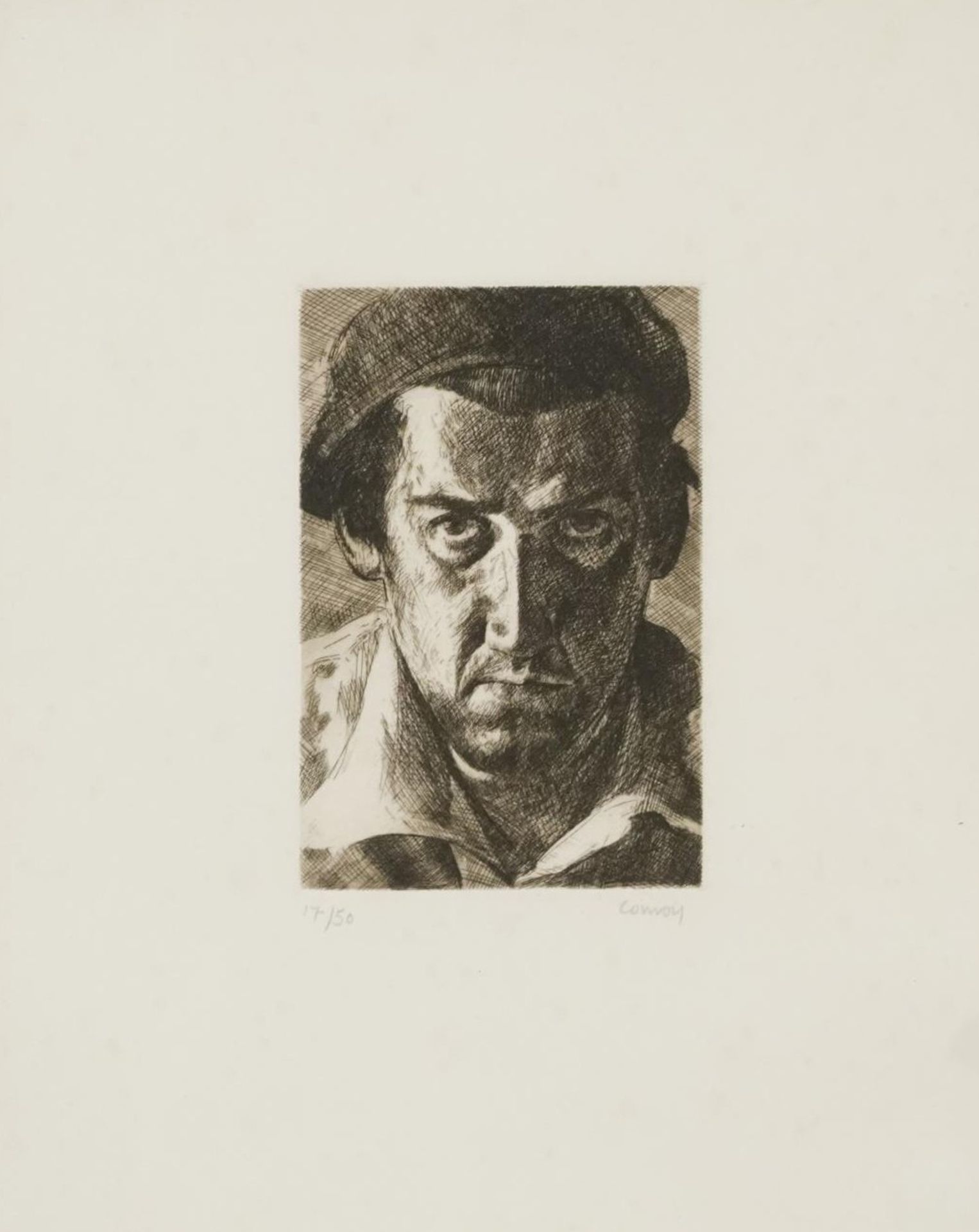 Stephen Conroy - Portrait of a man, Scottish school pencil signed black and white etching, limited