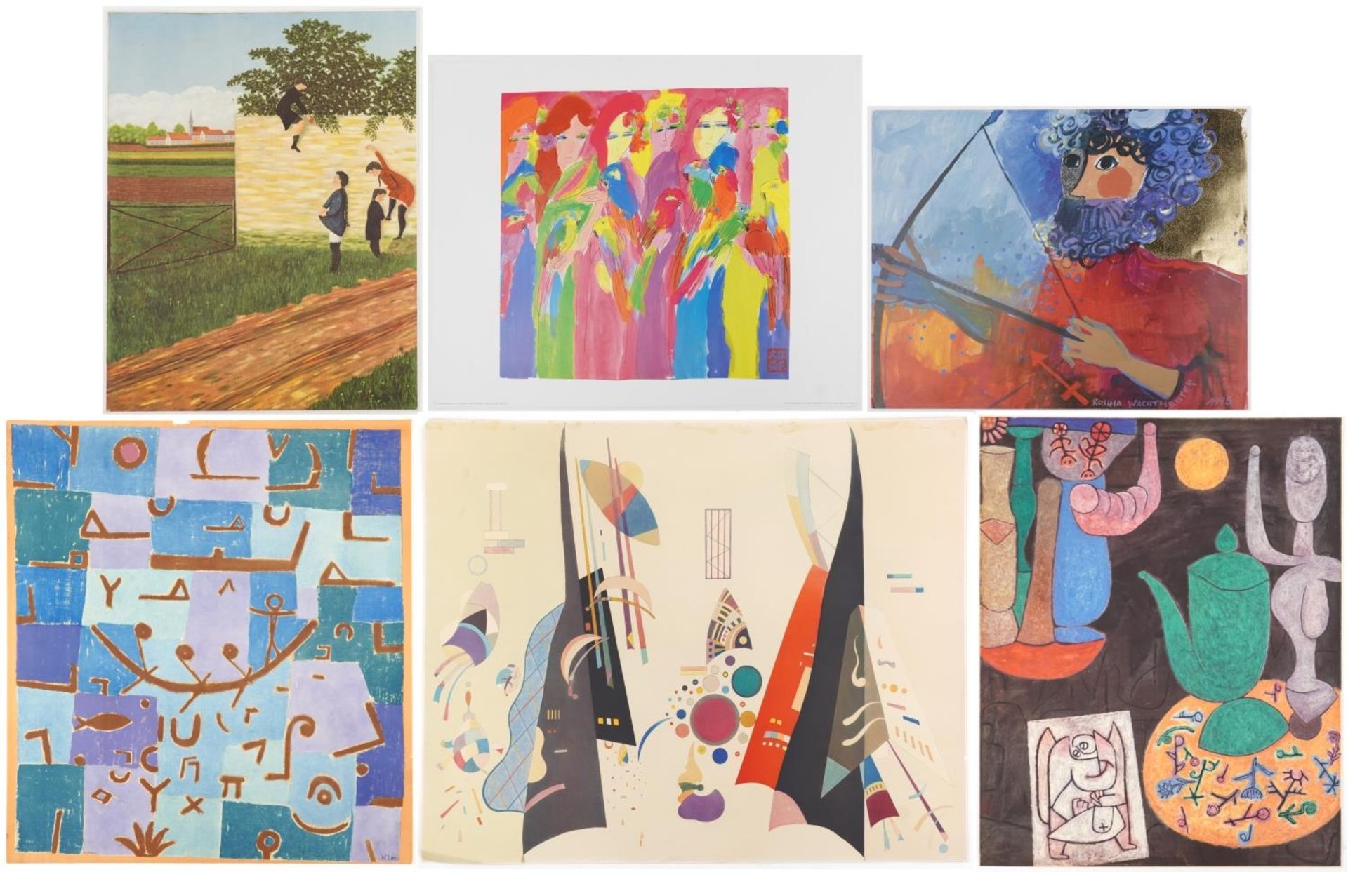 Six vintage art posters including Wassily Kandinsky, Paul Klee, Rosina Wachtmeister and one