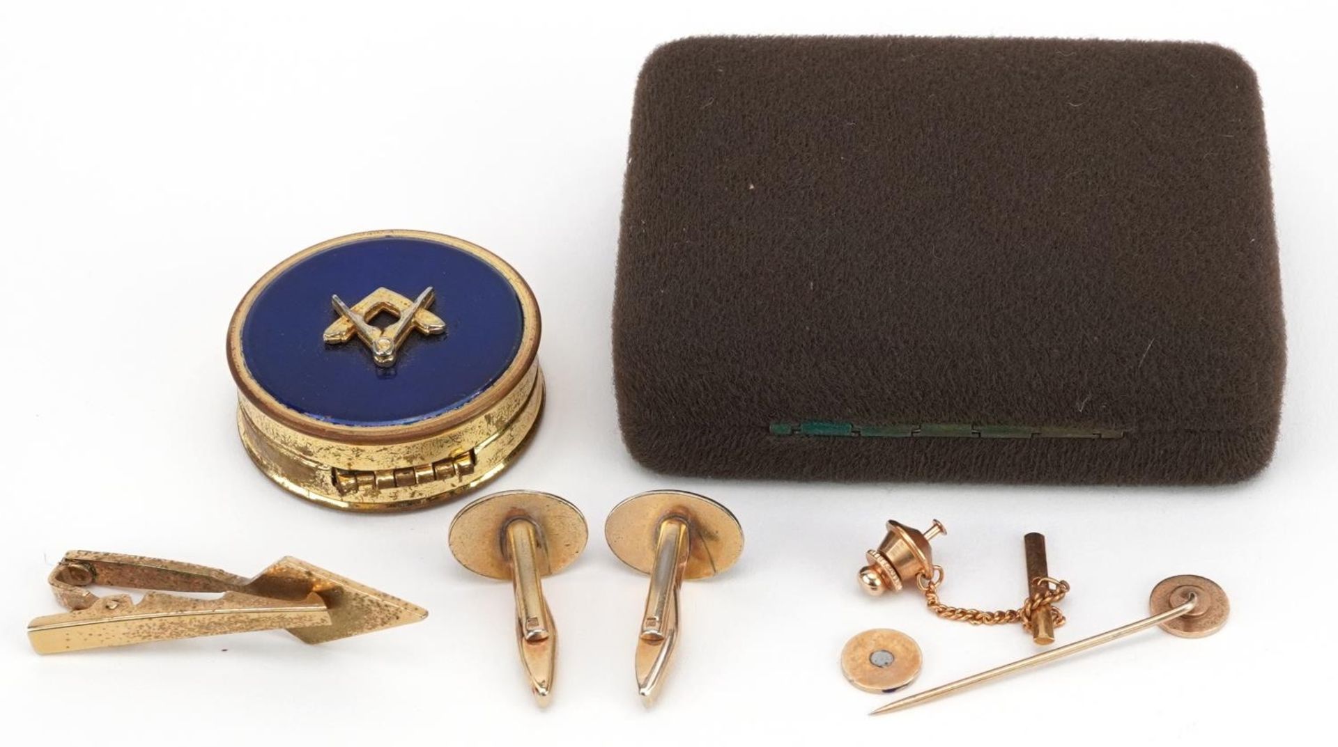 Masonic vanity and sundry items including compact, pair of cufflinks and tie clip, the largest 5cm - Image 2 of 2