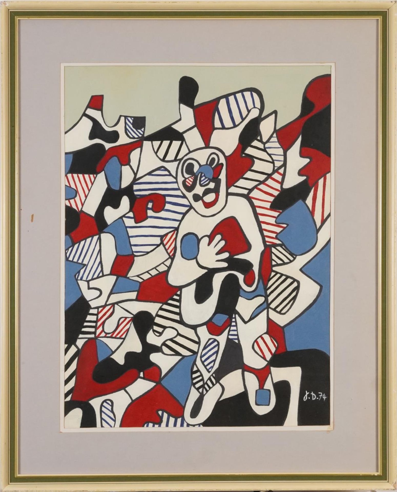 Manner of Jean Dubuffet - Personnage, acrylic on heavy paper, mounted, framed and glazed, 48cm x - Image 2 of 4