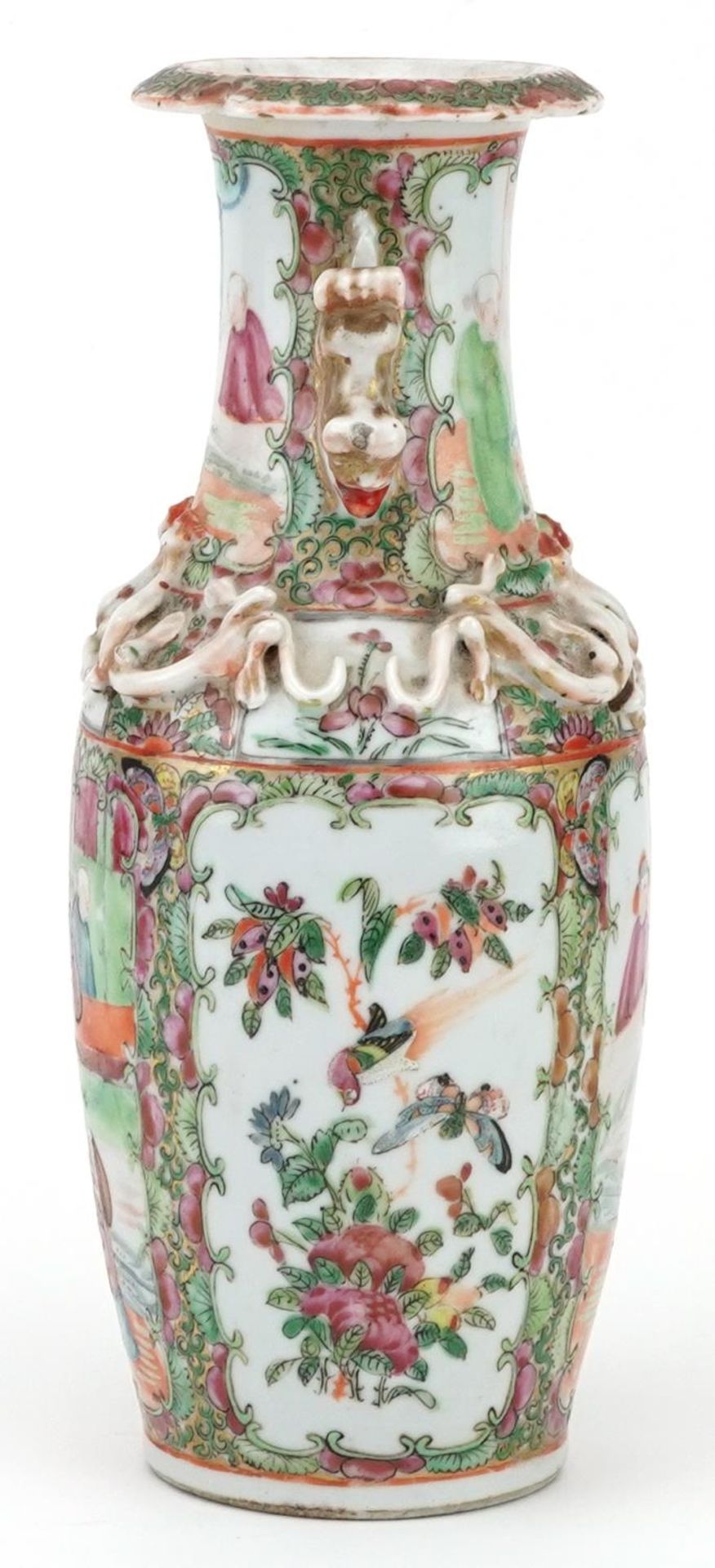 Chinese porcelain Canton vase with twin handles hand painted in the famille rose palette with - Bild 4 aus 6