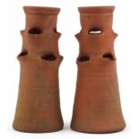 Pair of Gladstone Pottery terracotta garden strawberry planters, impressed marks, each 44cm high :