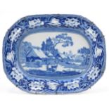19th century Rogers pearlware meat platter decorated with a pastoral scene, impressed marks to the