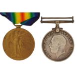 Two British military World War I medals comprising Victory medal awarded to L-11200PTE.S.C.L.