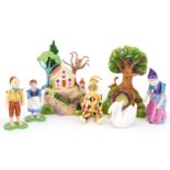 Seven Hansel & Gretel pottery figures with articulated limbs by Frances Wilson Studio UK, the