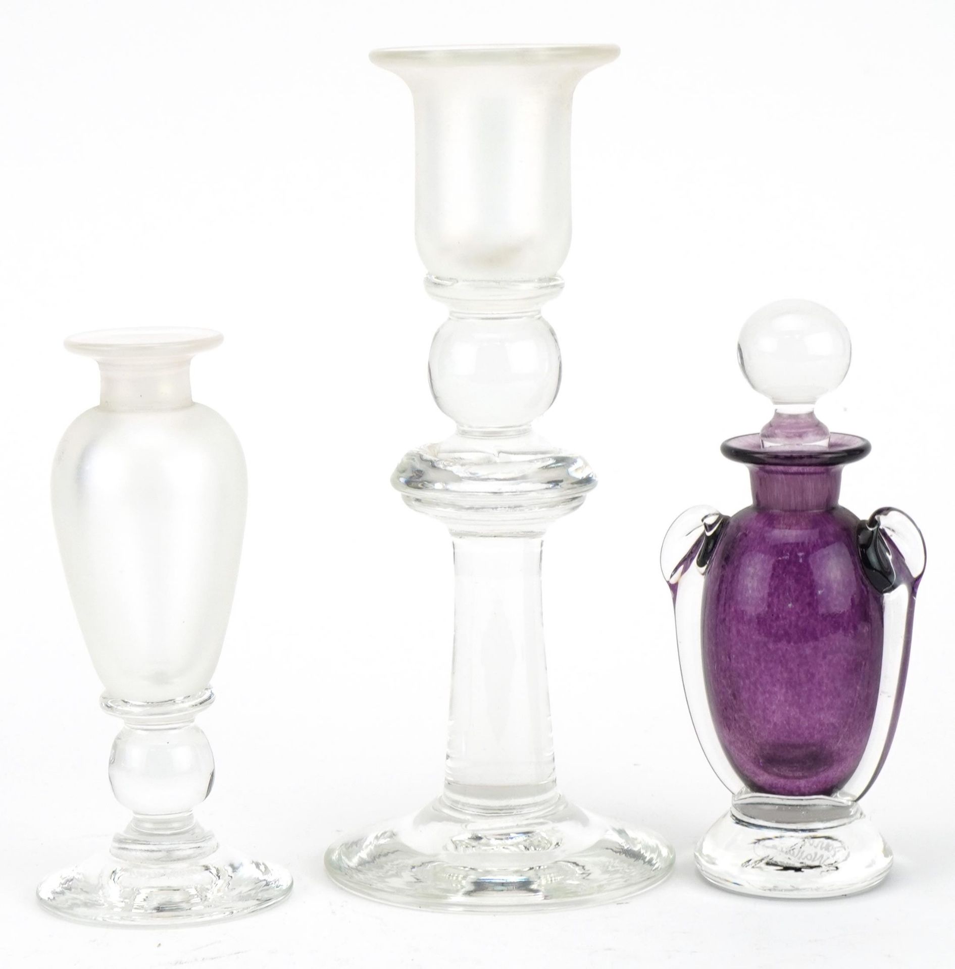 David Wallace Art glassware including a purple scent bottle with handles and stopper and - Image 2 of 4