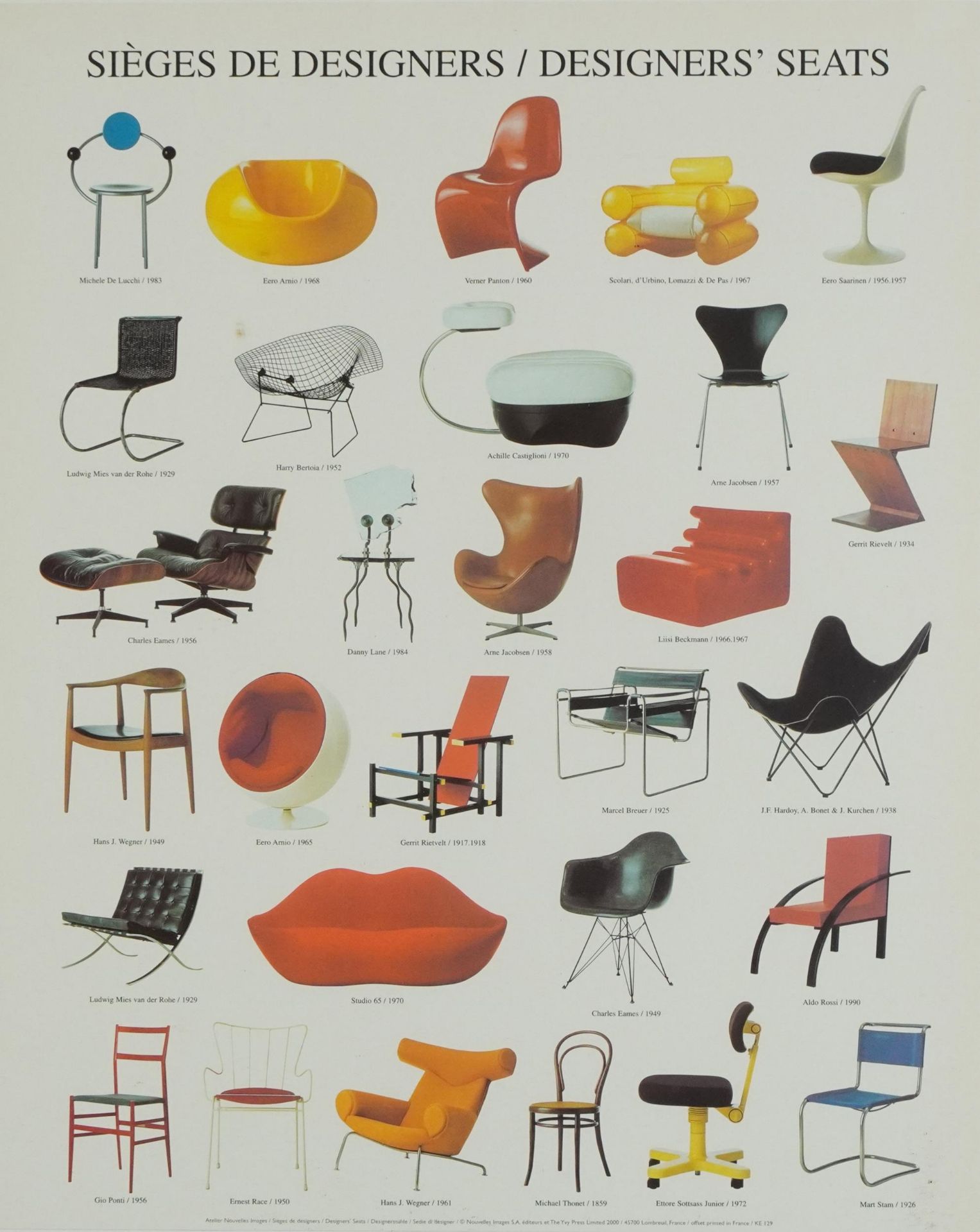 Designer's Seats, mid century style poster published The YVY Press Limited, offset printed in