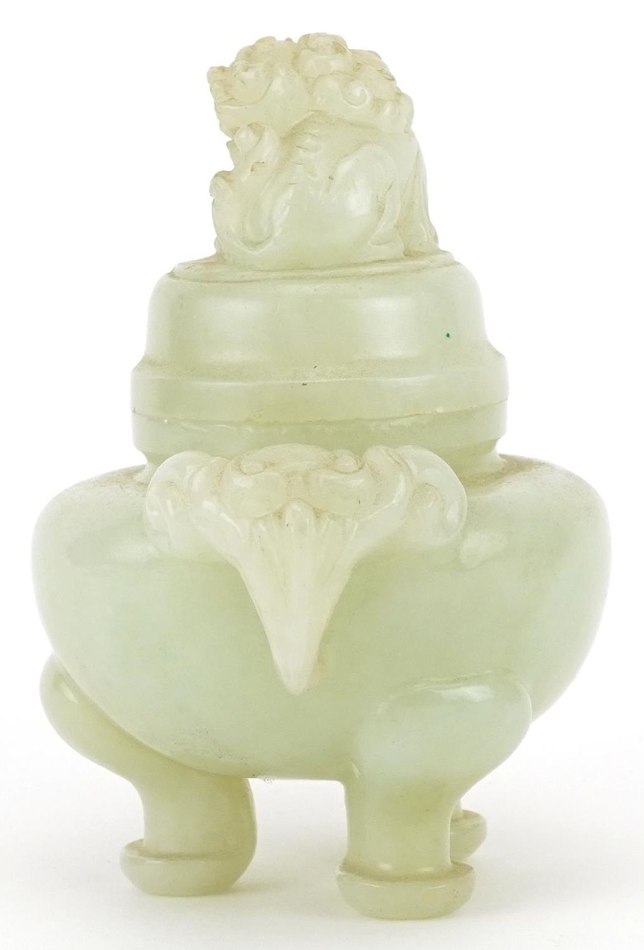 Chinese jadeite lidded tripod censer with handles, 11cm high : For further information on this lot - Bild 2 aus 6