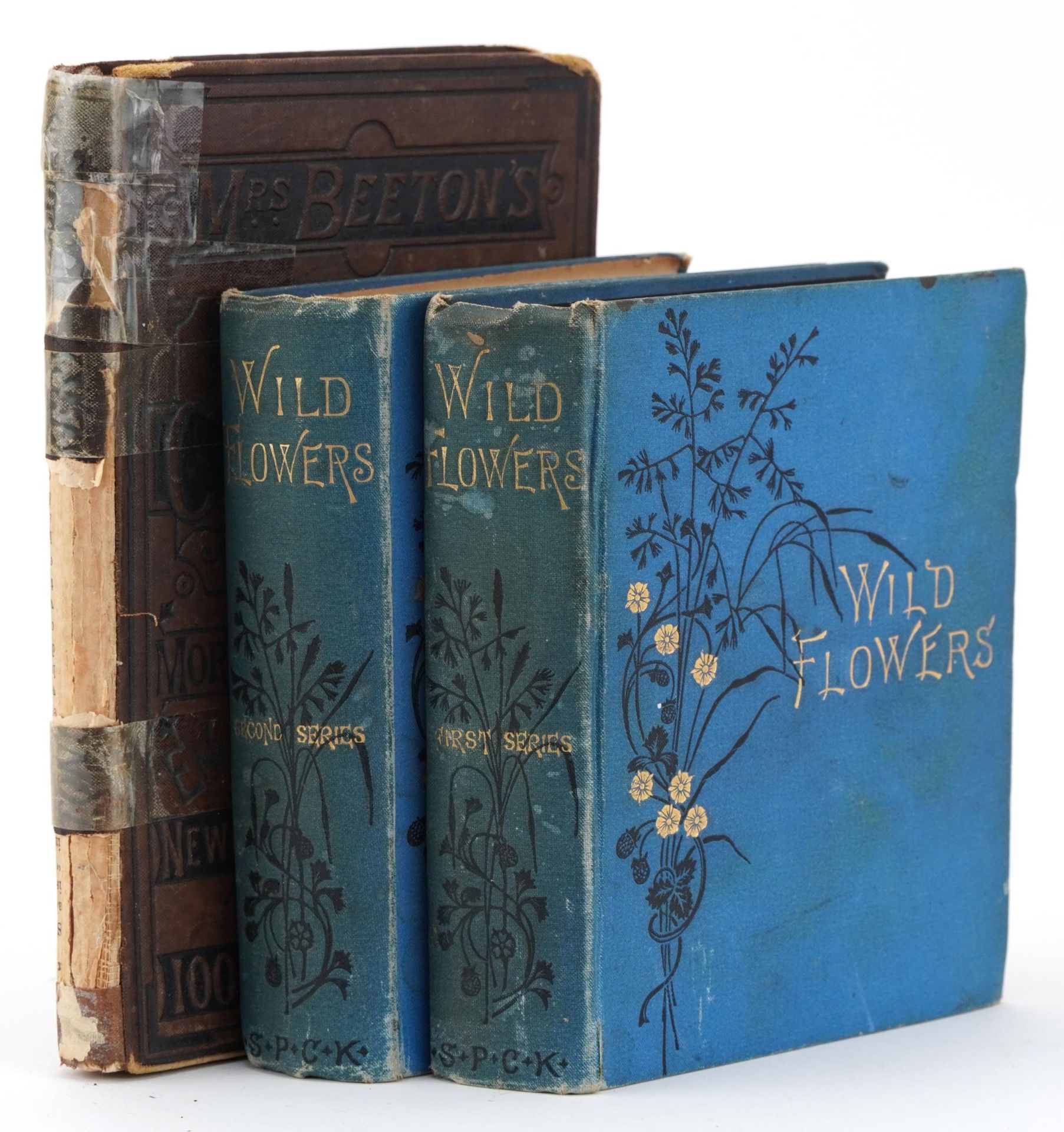 Three hardback books comprising Wild Flowers First & Second Series and Mrs Beeton's Cookery book :