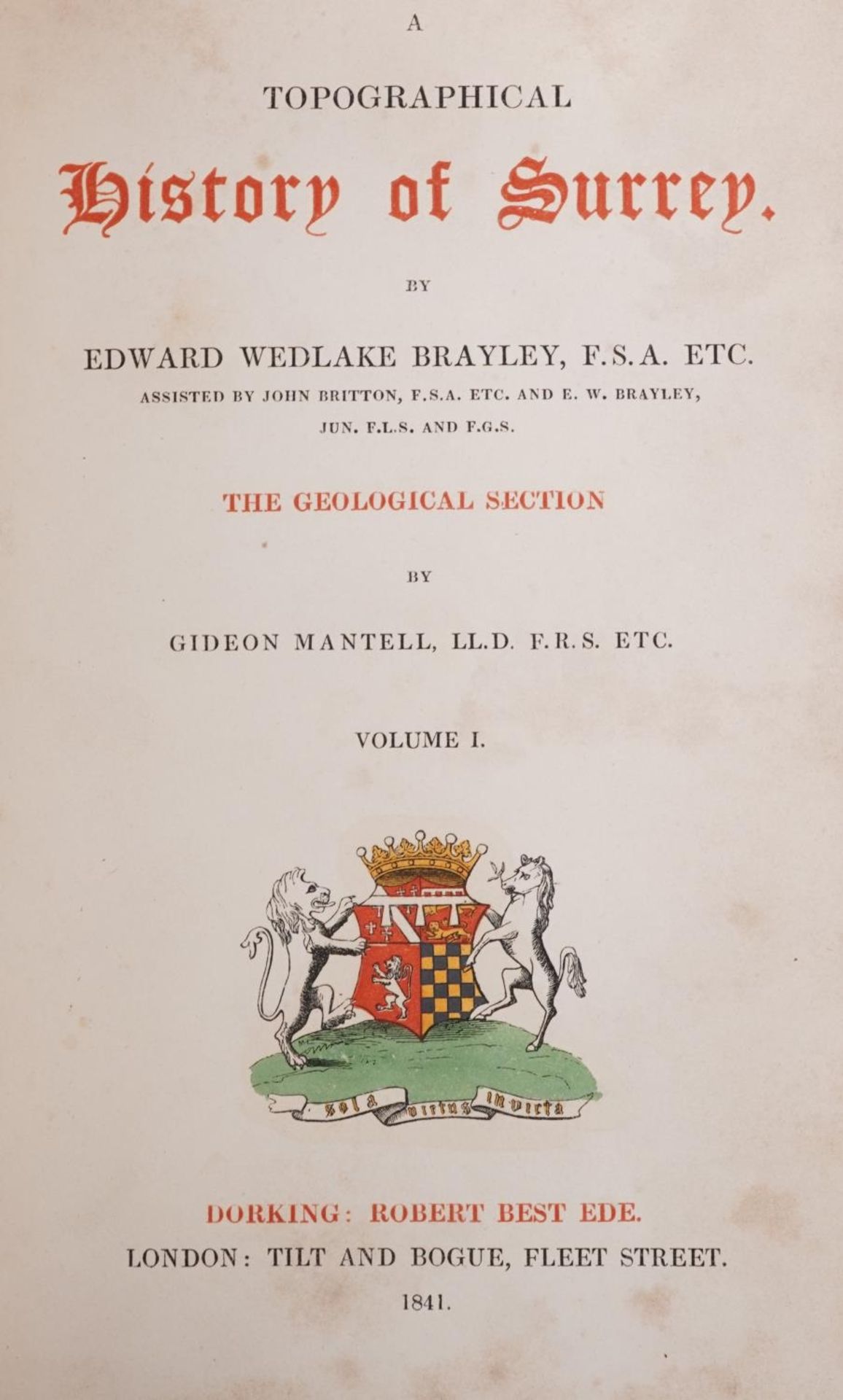 Topographical History of Surrey, set of five mid 19th century leather bound hardback books by Edward - Image 2 of 3