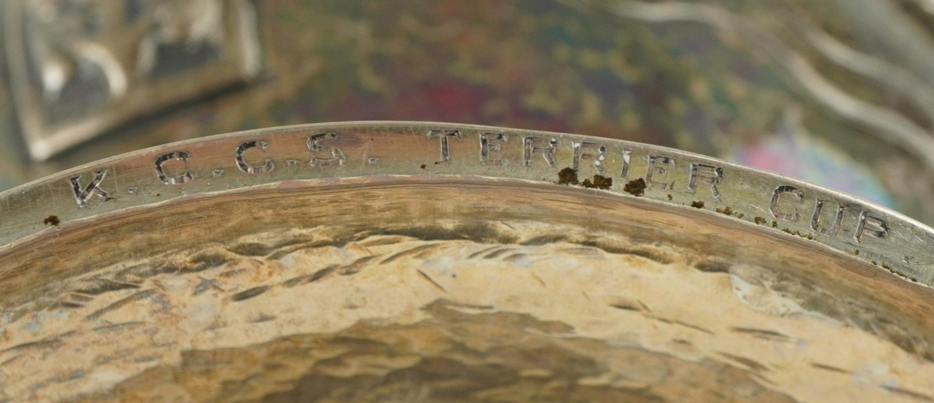 Arts & Crafts circular unmarked hammered silver pedestal bowl embossed with stylised flowers and - Image 4 of 4