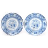 Pair of 19th century pearlware Arctic Scenery series plates decorated with Eskimos and igloos,