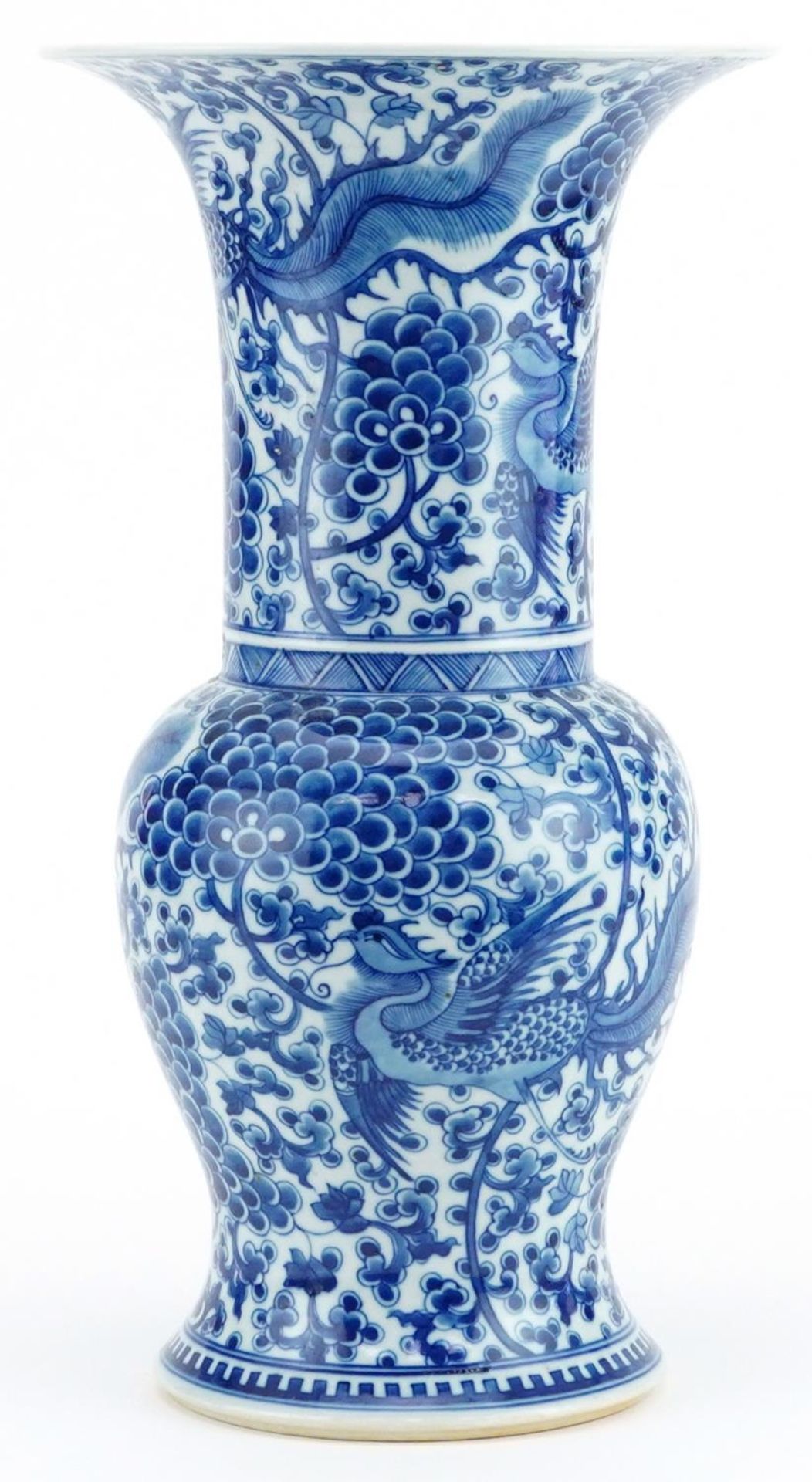 Chinese blue and white porcelain Yen Yen vase hand painted with phoenixes amongst flowers, six - Bild 3 aus 7