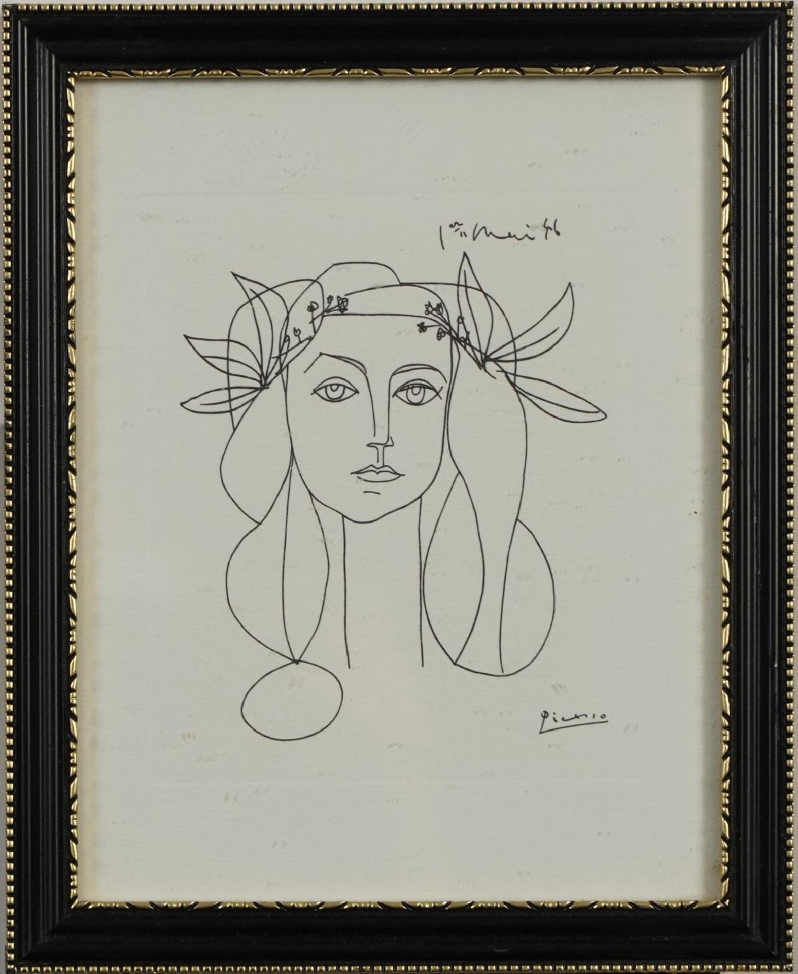 After Pablo Picasso - Head of a Woman, black and white print, details verso, framed and glazed, 14. - Image 2 of 5