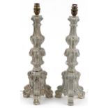 Pair of French style gilt and shabby chic table lamps, each 46.5cm high : For further information on
