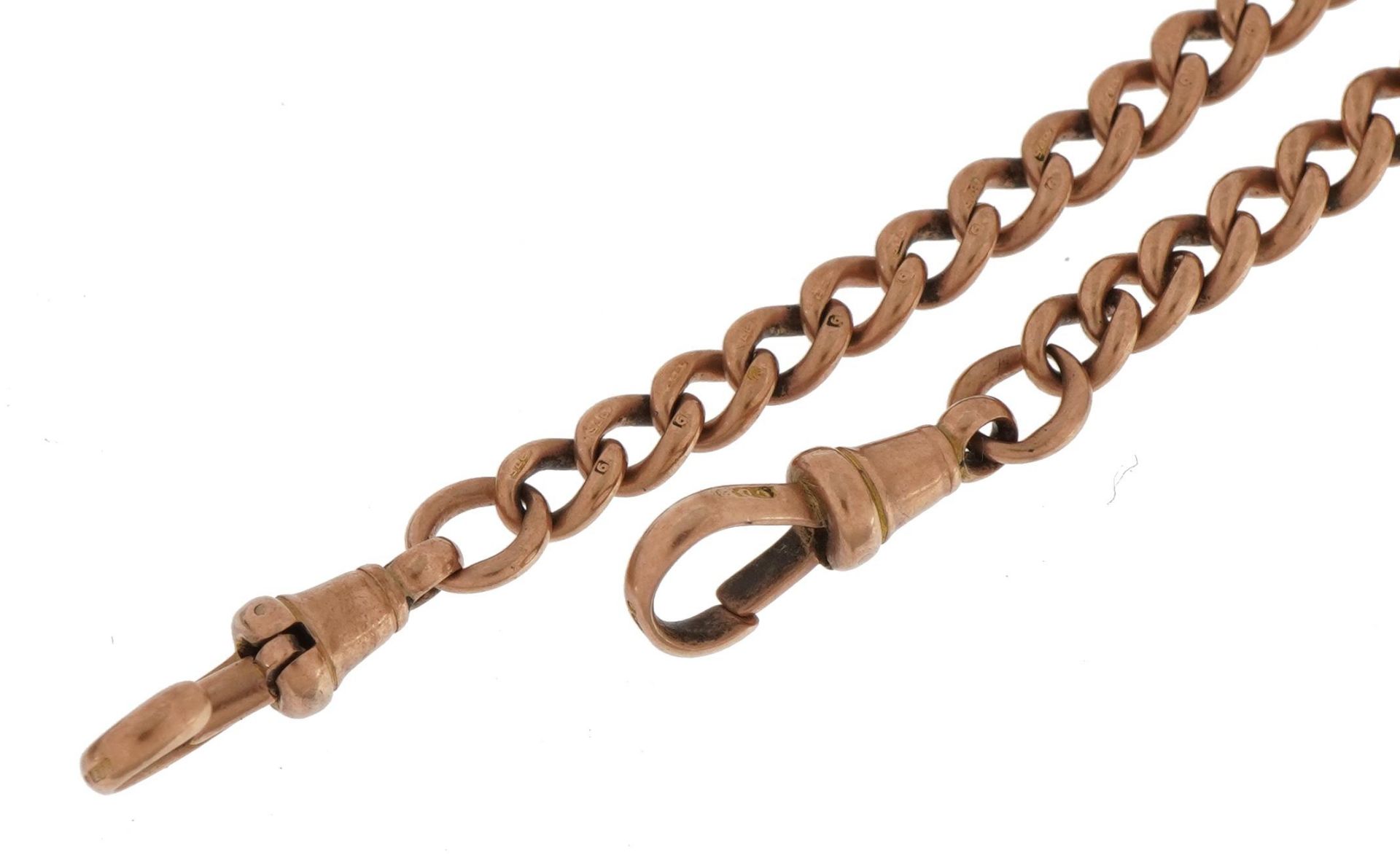 9ct rose gold watch chain with dog clip clasps, 42cm in length, 28.0g : For further information on - Bild 2 aus 3