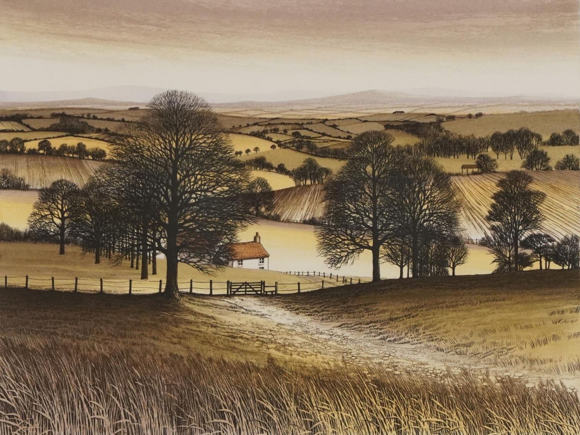 Kathleen Caddick - Two Hills Beyond, pencil signed artist's proof etching in colour, limited edition