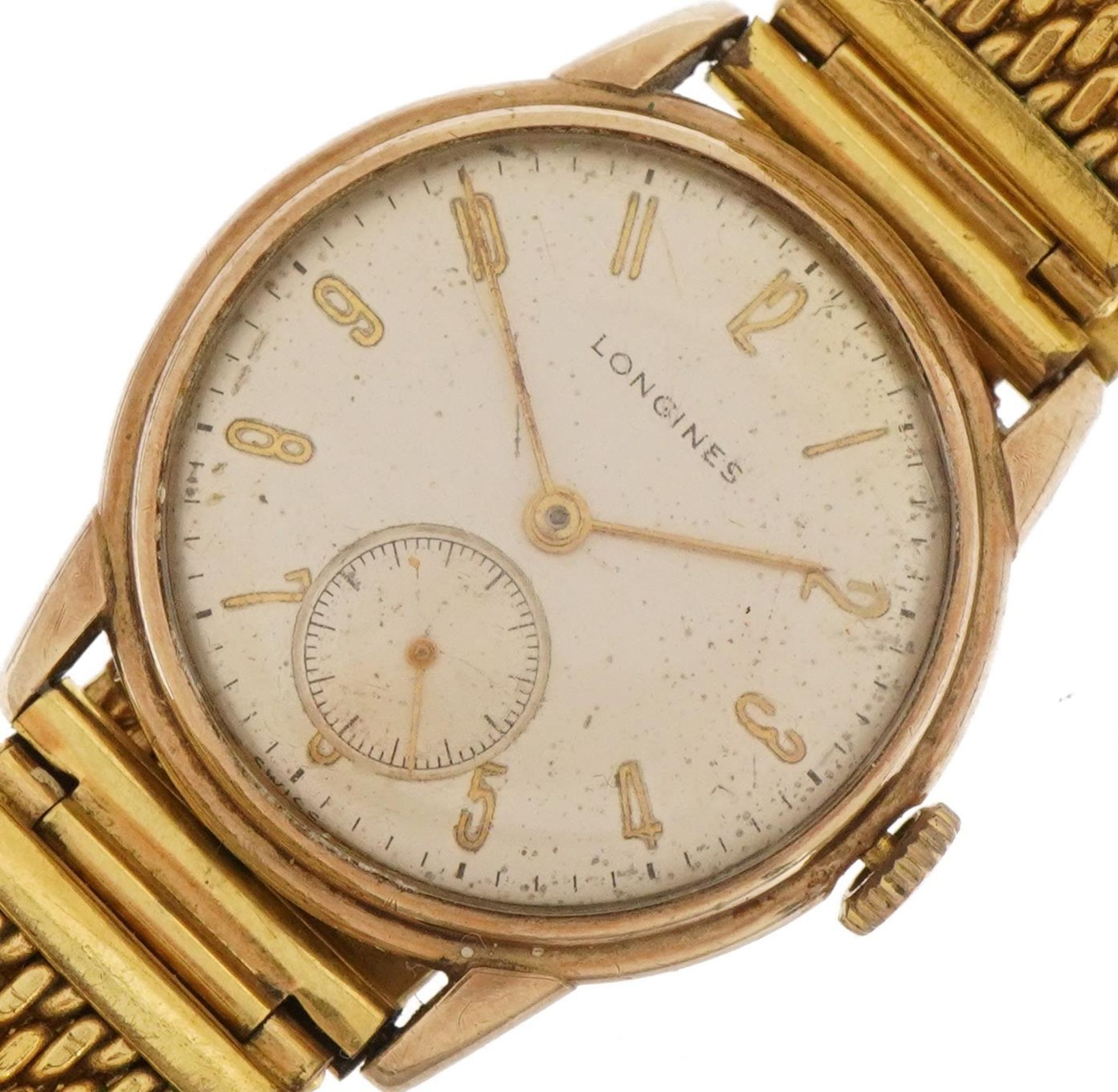 Longines, gentlemen's 10k gold filled manual wristwatch with subsidiary dial, the movement