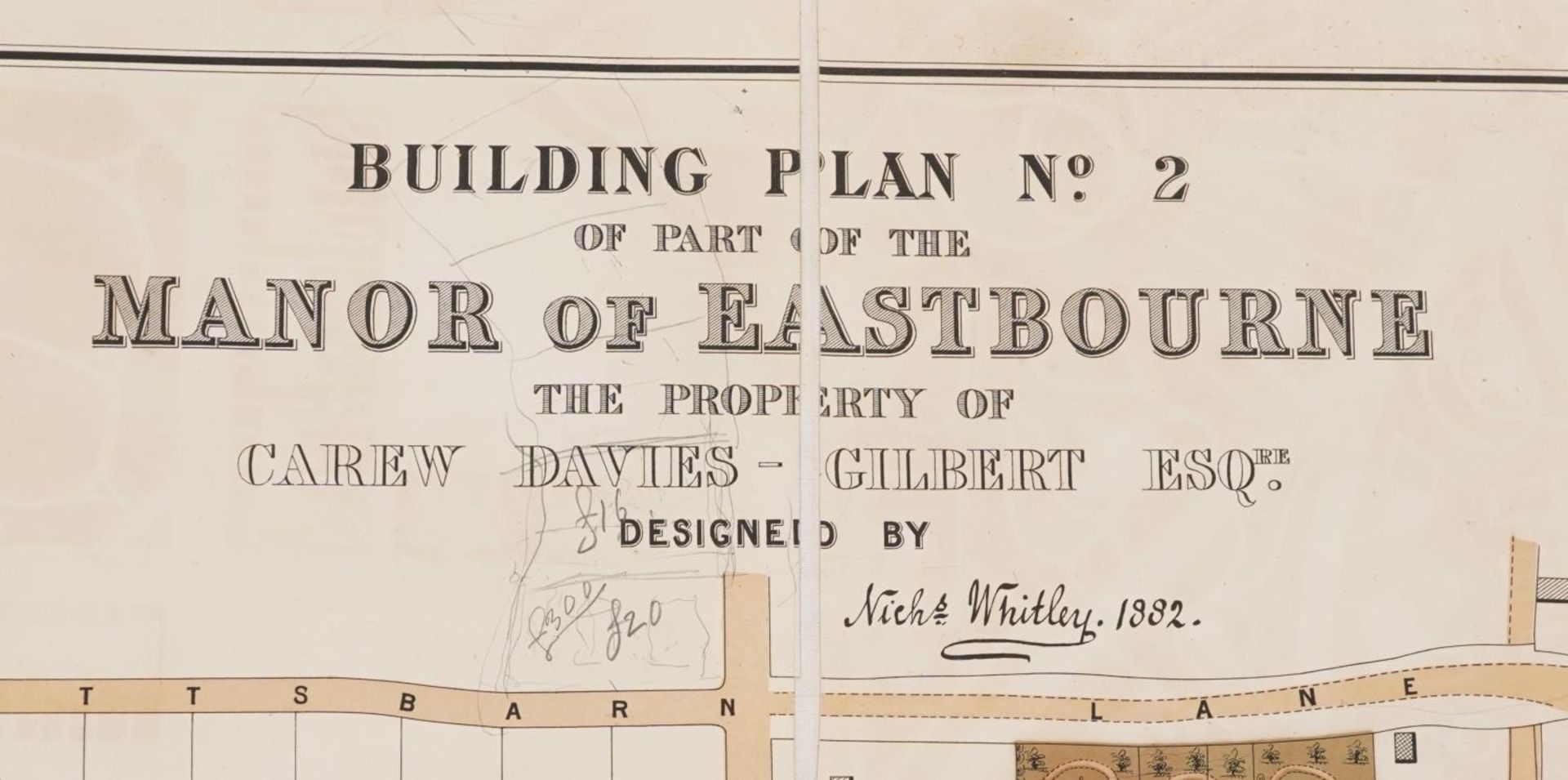 Local interest 19th century canvas backed folding building plan no 2 of part of Part of the Manor of - Image 2 of 4