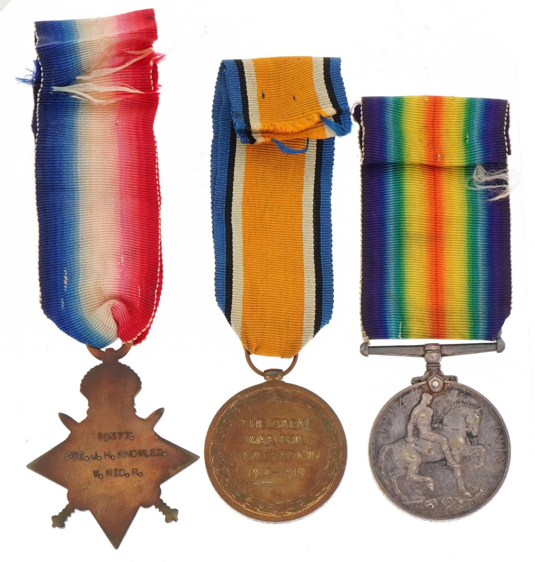British military World War I trio awarded to 14250.PTE.J.H.KNOWLES.W.RID.R. : For further - Bild 4 aus 8