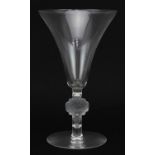 Rene Lalique, French Art Deco frosted and clear glass Barr wine glass etched R Lalique France to the