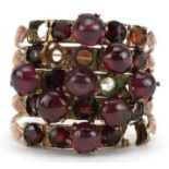 Antique unmarked gold five band Bohemian garnet harem ring, tests as 9ct gold, size L, 5.2g : For
