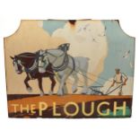 Vintage The Plough enamel advertising sign with workhorses, 106cm x 83.5cm : For further information
