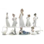 Ten Lladro and Nao porcelain figures and animals, the largest 29cm high : For further information on