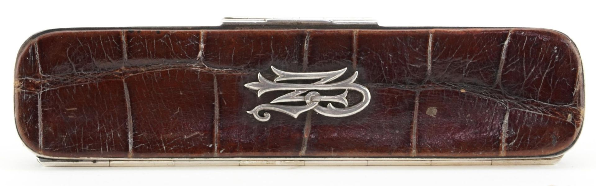 Early Victorian silver and crocodile pen case with coat of arms In Crugefides, William M Traies - Image 5 of 5