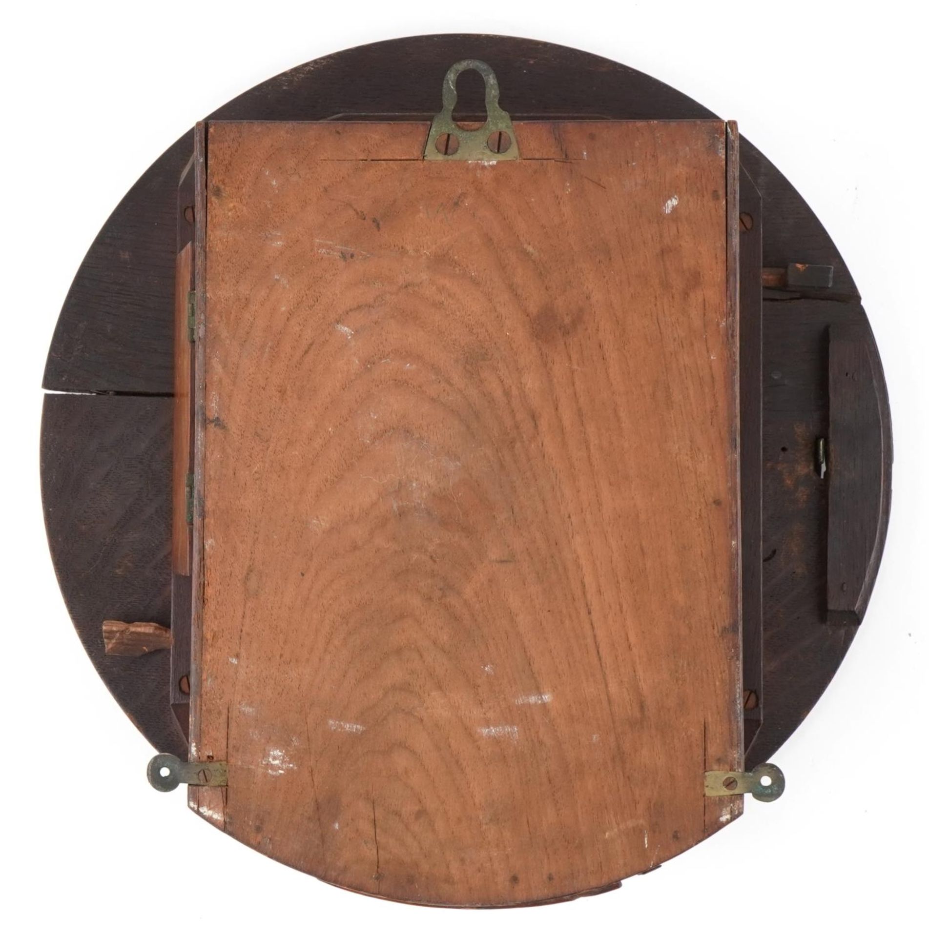 Victorian oak fusee wall clock with painted dial inscribed Rushington Convalescent Home, 35.5cm in - Image 2 of 4