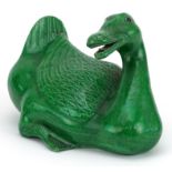 Chinese porcelain Mandarin duck having a green glaze, 18cm in length : For further information on