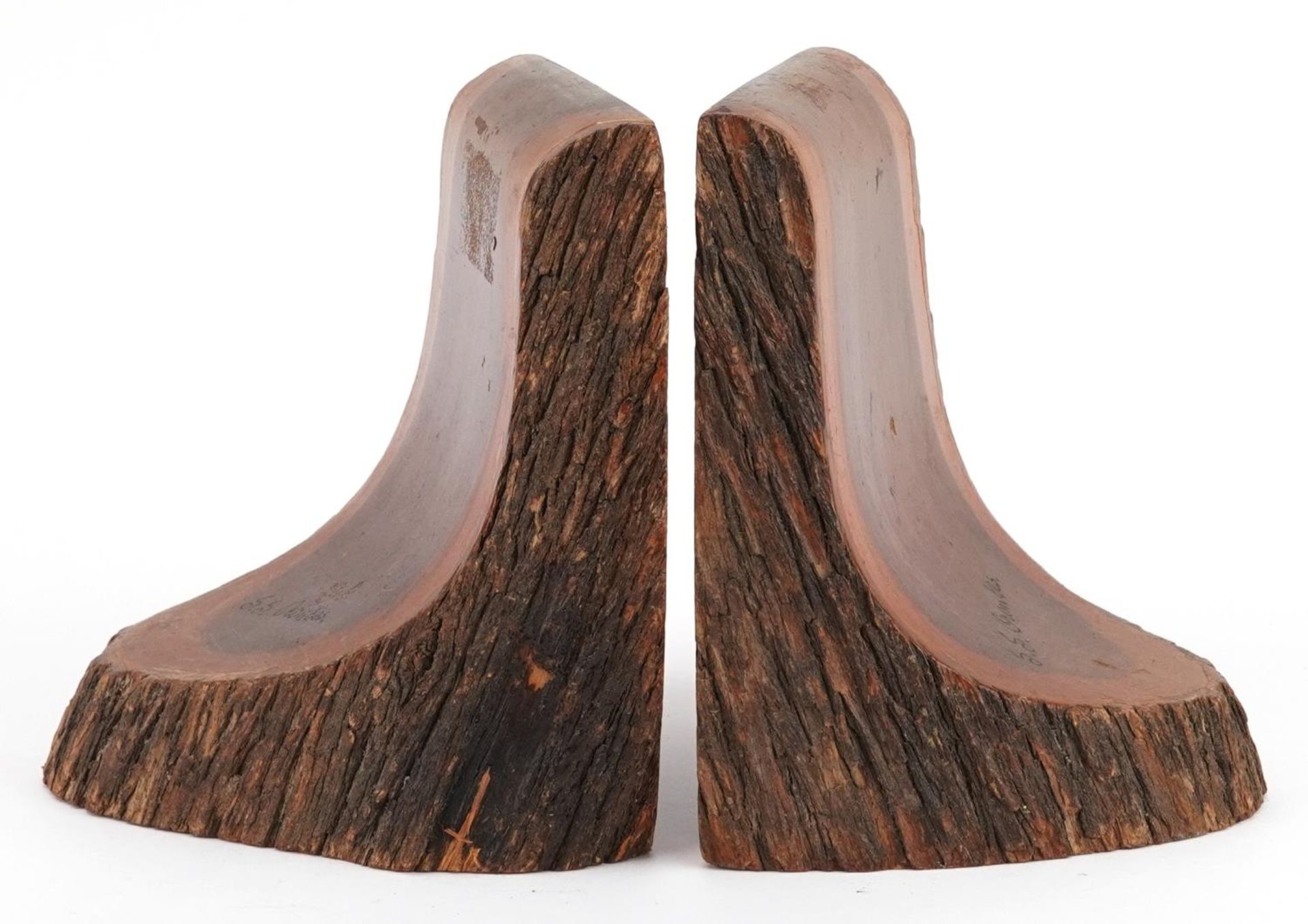 Pair of shipping interest naturalistic wooden bookends impressed S S Orontes, 14cm high : For