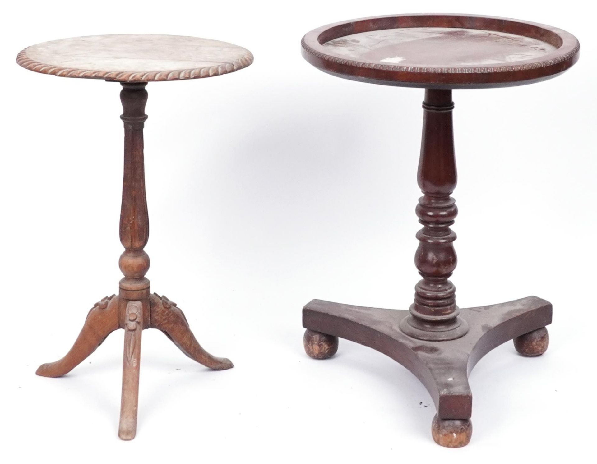 Regency turned mahogany tripod table and one other, the largest 74cm high x 55cm in diameter : For
