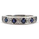 18ct white gold sapphire and diamond half eternity ring, the sapphires approximately 3.50mm in