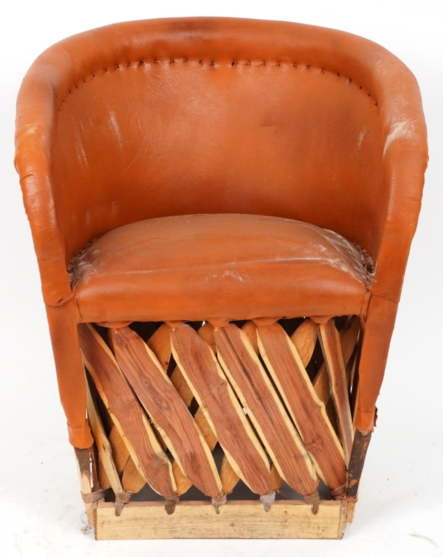 Equipale, Mexican mid century style pig skin and cedar strip chair with trellis frame, 78cm high : - Image 2 of 4
