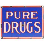 Pure Drugs enamel advertising sign, 37.5cm x 29cm : For further information on this lot please visit