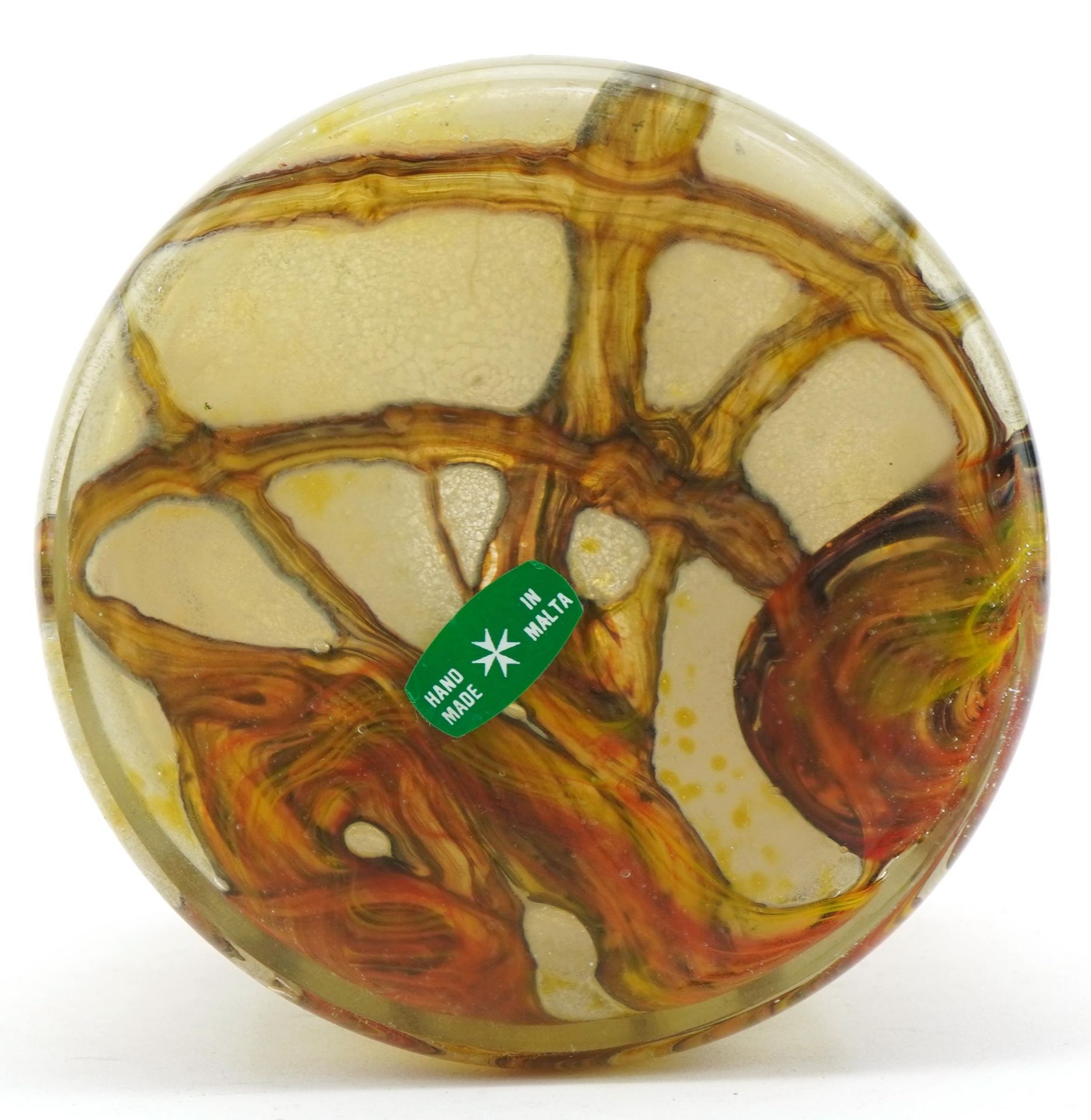 Attributed to Mdina, large mottled mallet art glass vase, Maltese paper label to the base, 23cm high - Image 3 of 4