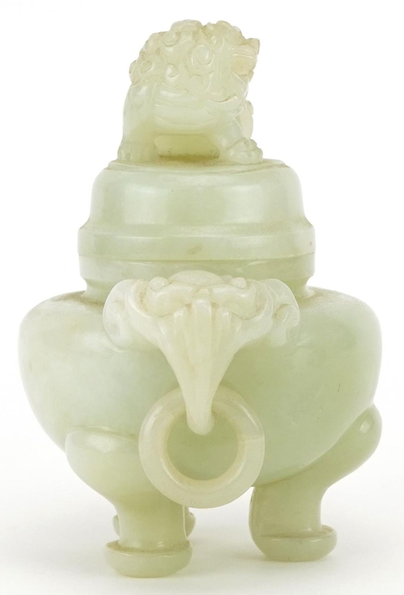 Chinese jadeite lidded tripod censer with handles, 11cm high : For further information on this lot - Bild 4 aus 6