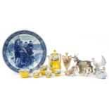 Collectable china including a Delft charger, Wedgwood Swallow teaware and Capodimonte figure of