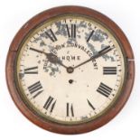 Victorian oak fusee wall clock with painted dial inscribed Rushington Convalescent Home, 35.5cm in