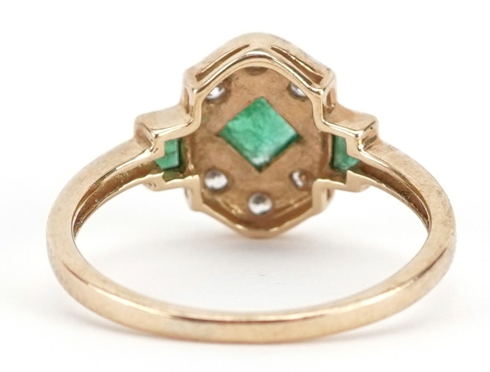 Art Deco style 9ct gold emerald and clear stone ring, size M/N, 2.2g : For further information on - Image 2 of 4