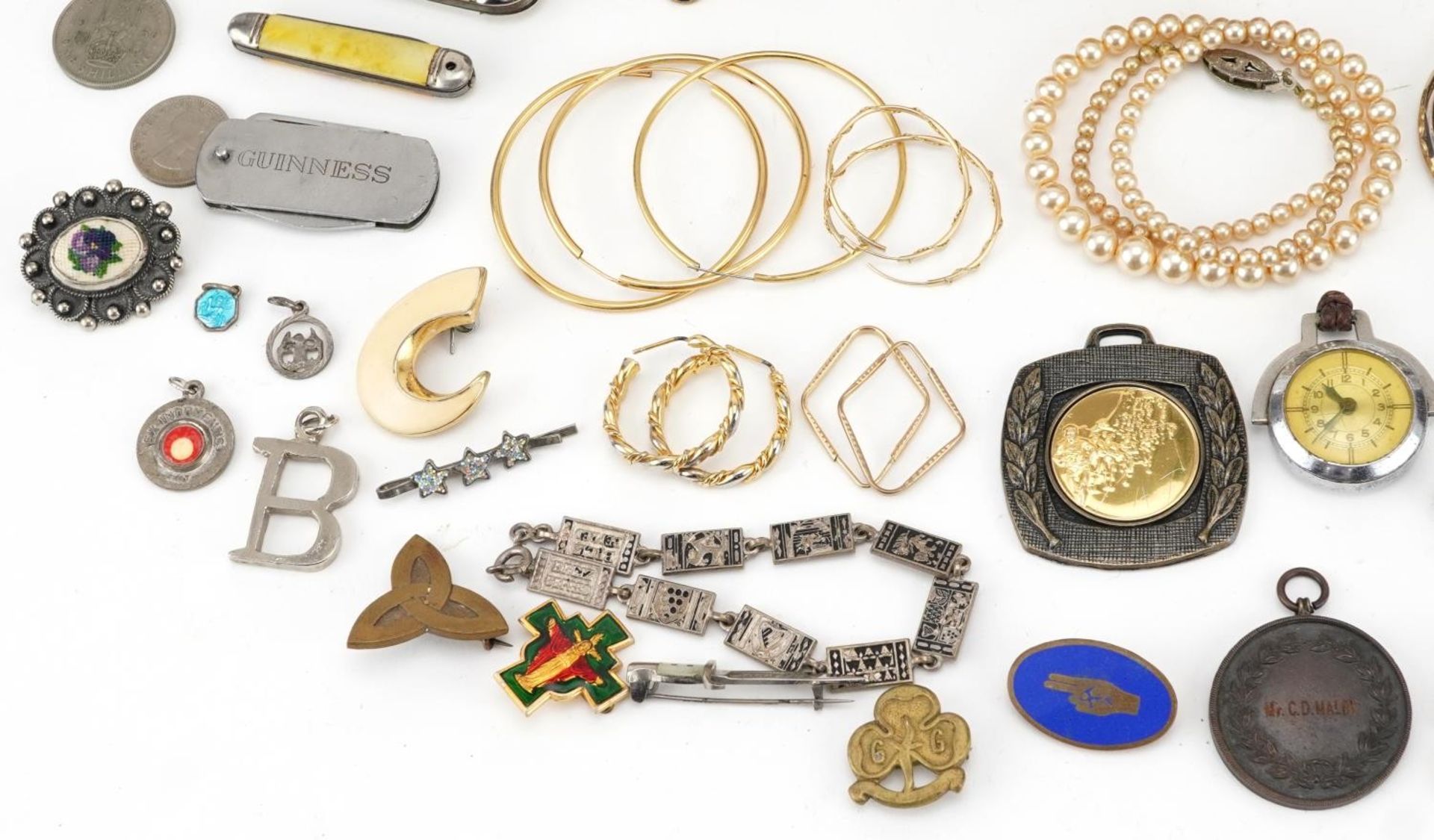 Vintage and later jewellery, wristwatches and objects including Roamer, 9ct gold earring, military - Image 4 of 5