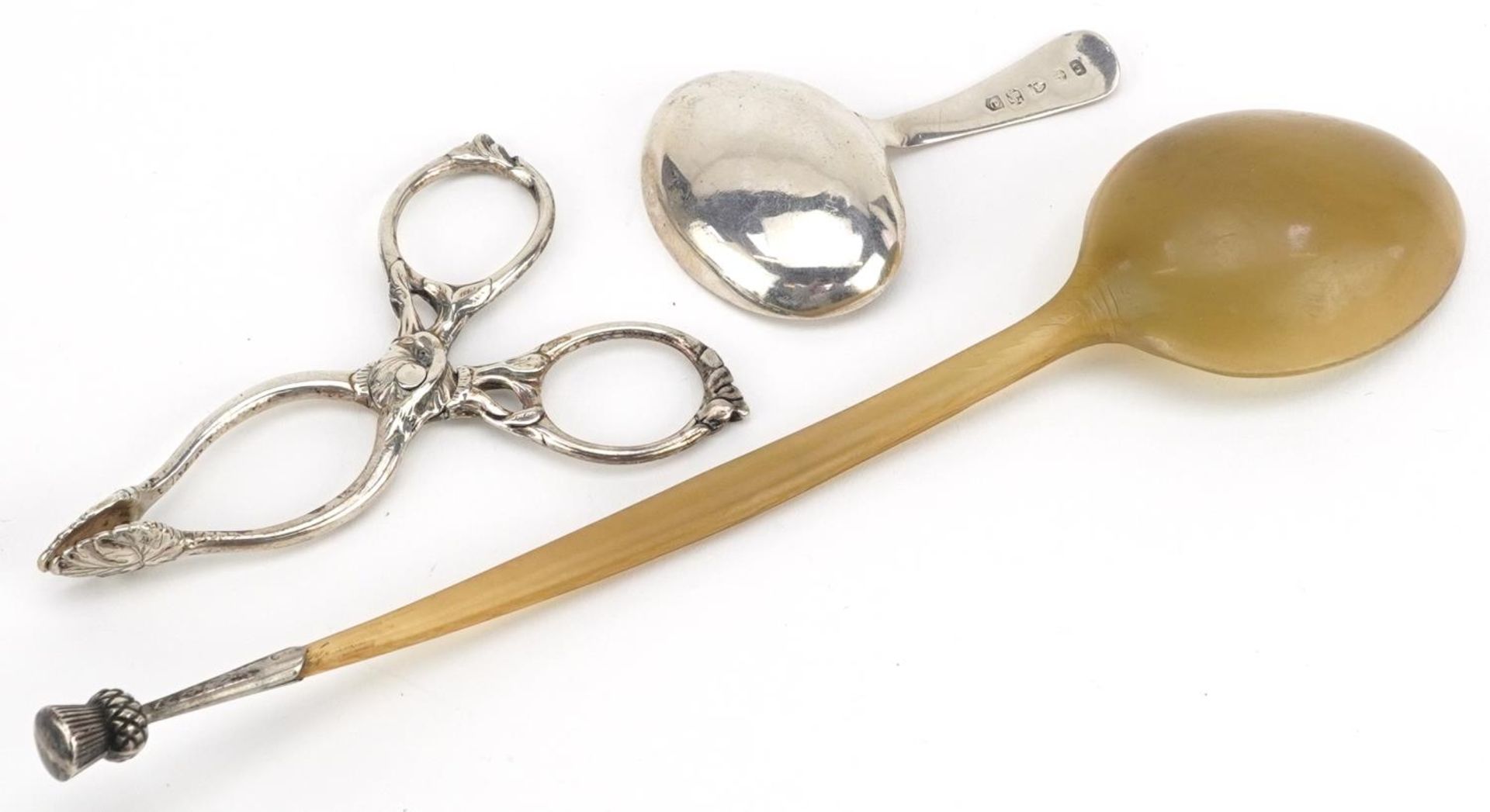 Georgian and later silver comprising Georgian caddy spoon, pair of Victorian silver sugar nips and a - Image 2 of 3