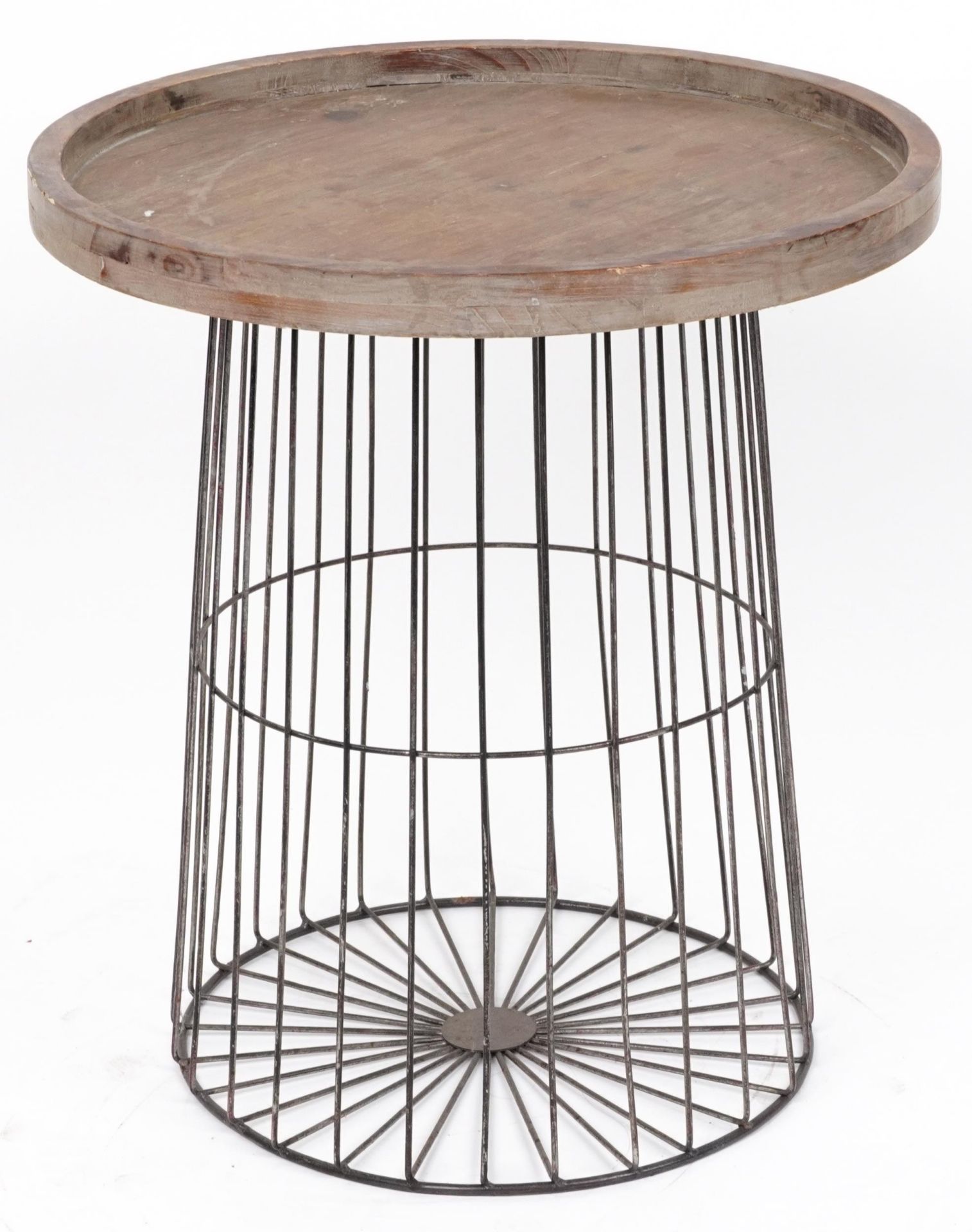 Menzies, industrial oak and caged gun metal side table, 58.5cm high x 52cm in diameter : For further - Bild 3 aus 3