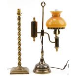 Victorian style brass table lamp and a brass barley twist example, the largest 52cm high : For