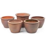 Five large garden terracotta planters, the largest 39cm high x 47cm in diameter : For further