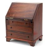 Early 20th century inlaid mahogany apprentice bureau with fall above three drawers, 30cm H x 24cm