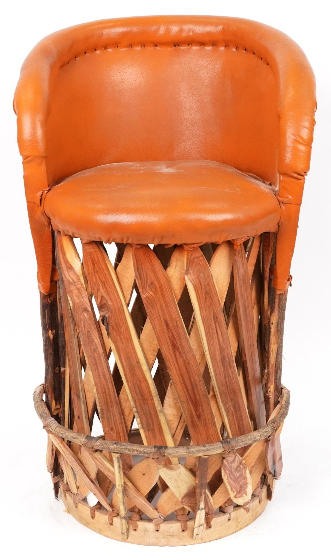 Equipale, Mexican mid century style pig skin and cedar strip bar stool, 107cm high : For further - Image 2 of 4