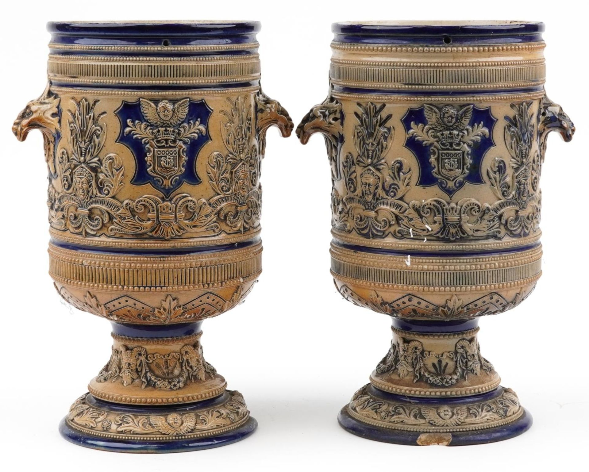 Royal Doulton, pair of Victorian salt glazed stoneware barrels with animalia handles decorated in - Bild 2 aus 4