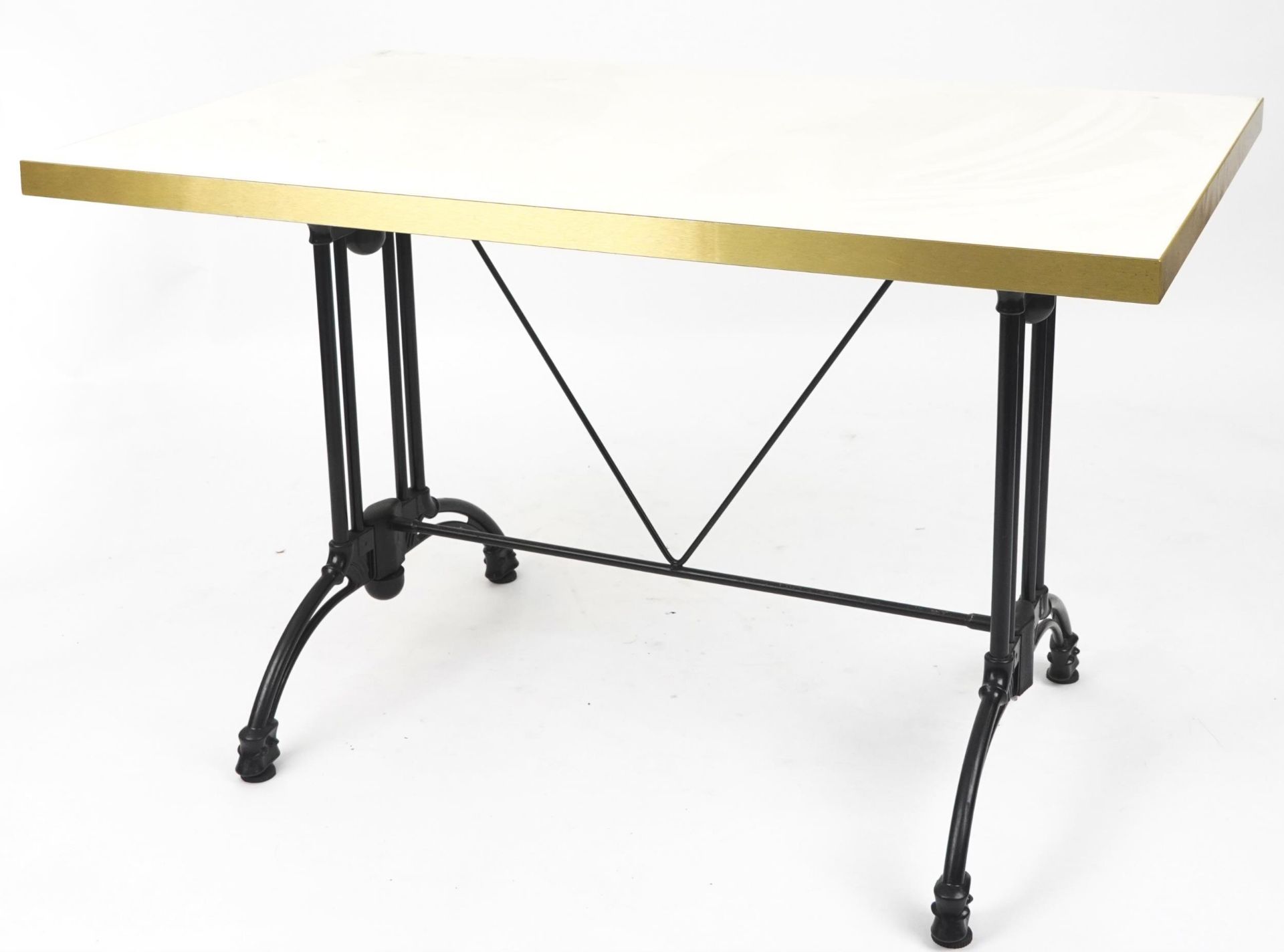 Industrial cast iron and melamine dining table, 74cm H x 120cm W x 75cm D : For further